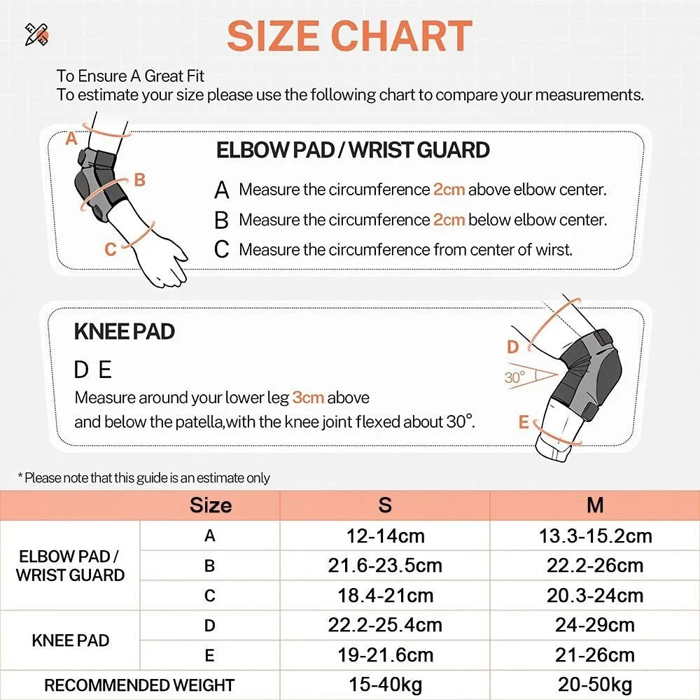 6 in 1 Kids/youth Protective Gear Set Knee Elbow Pads Wrist Guard Protector