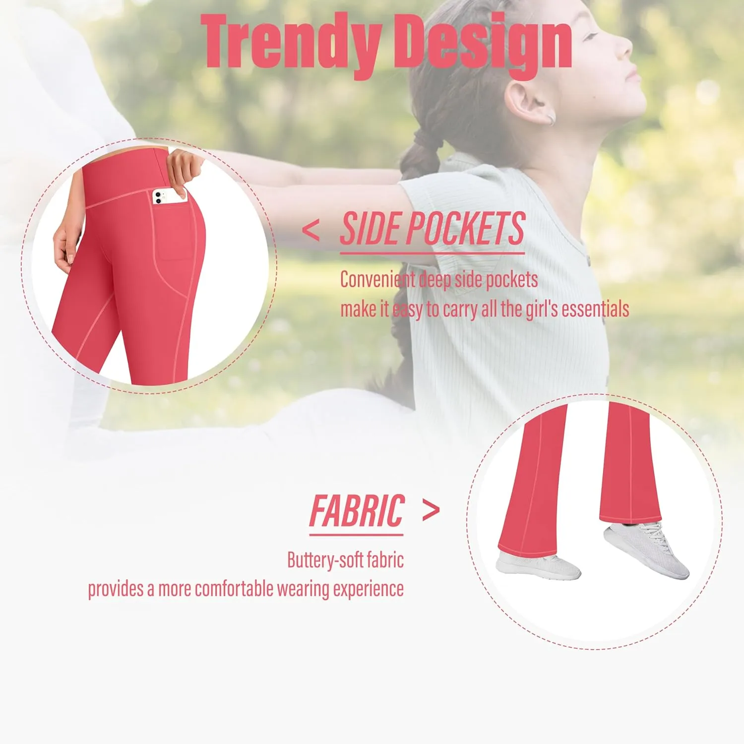 AENLLEY Girls Stretchy Flare Yoga Pants with Pockets - High Waisted Wide Leg Activewear Leggings for Kids