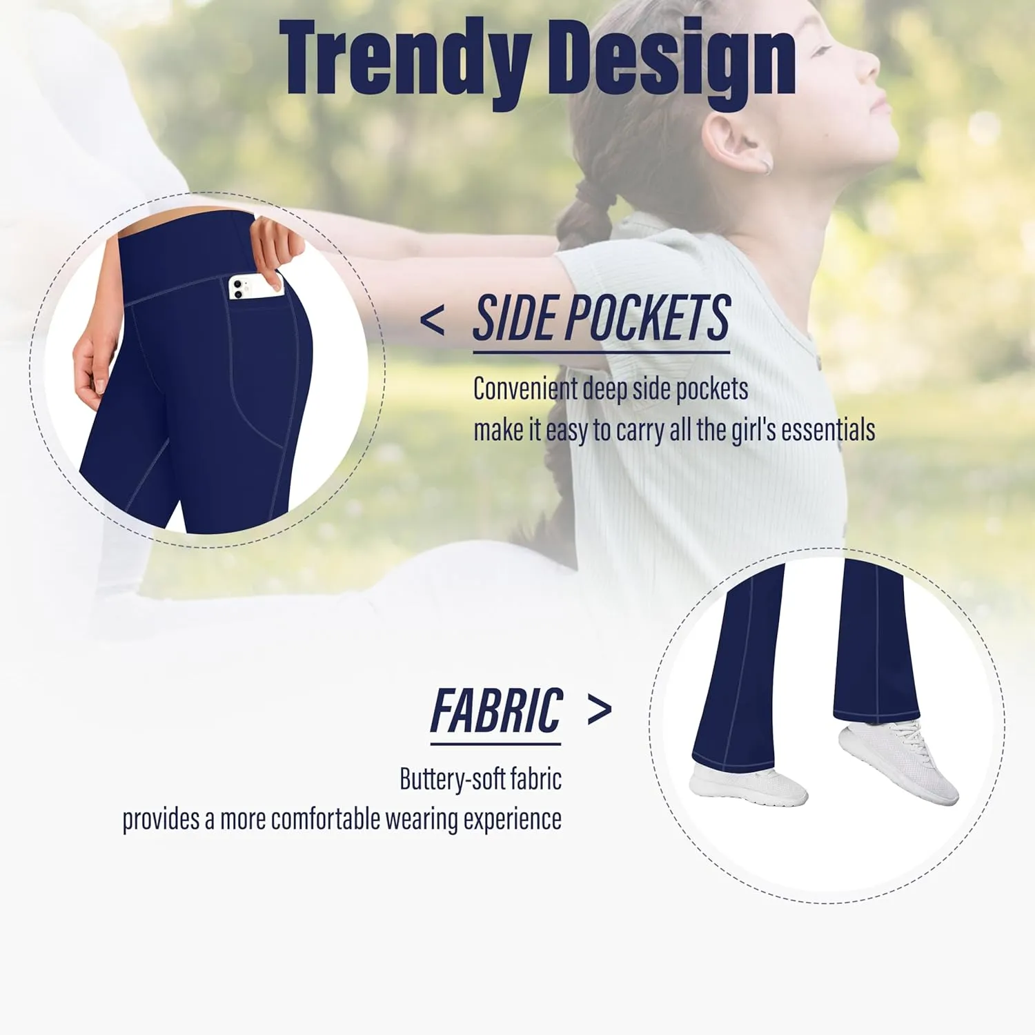 AENLLEY Girls Stretchy Flare Yoga Pants with Pockets - High Waisted Wide Leg Activewear Leggings for Kids