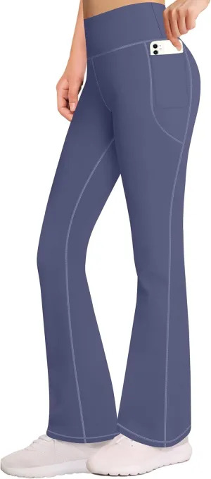 AENLLEY Girls Stretchy Flare Yoga Pants with Pockets - High Waisted Wide Leg Activewear Leggings for Kids