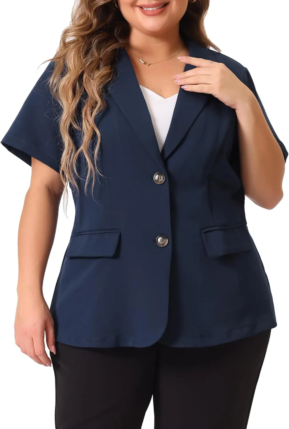 Agnes Orinda Plus Size Casual Blazers for Women Short Sleeve Notched Lapel Button Work Office Blazer Suit Jacket