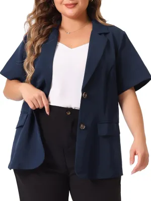 Agnes Orinda Plus Size Casual Blazers for Women Short Sleeve Notched Lapel Button Work Office Blazer Suit Jacket