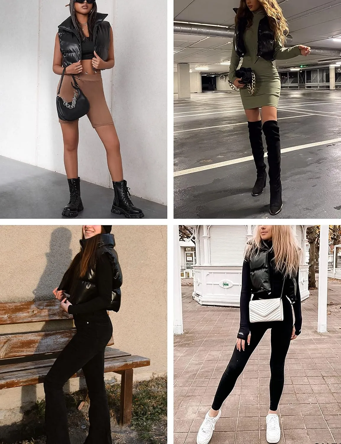 Ailoqing Womens Faux Leather Puffer Vest Zip Up Sleeveless Winter Cropped Jacket