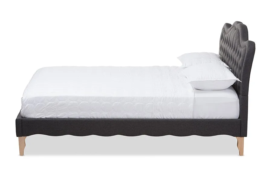 Alicia Dark Grey Fabric Platform Bed w/Sloping Silhouette Headboard (Queen)