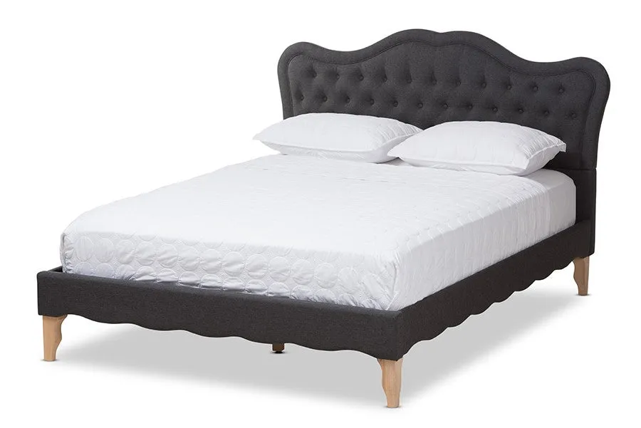 Alicia Dark Grey Fabric Platform Bed w/Sloping Silhouette Headboard (Queen)
