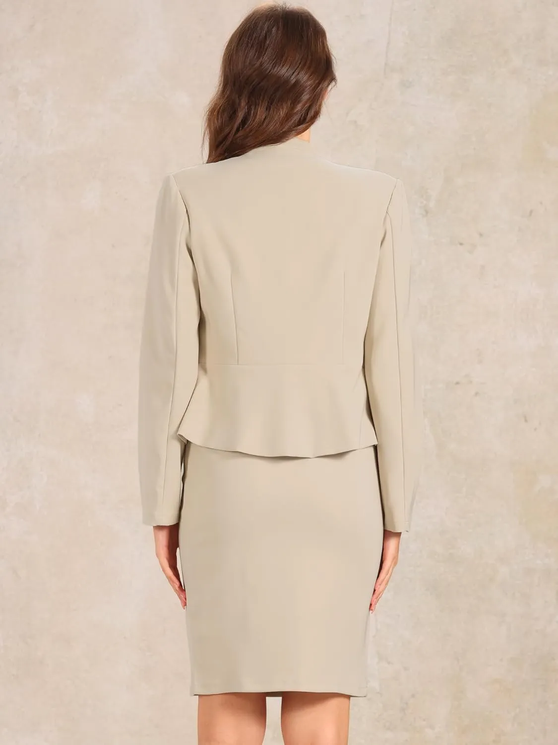 Allegra K 2 Piece Suit Skirt Set for Women's Business Casual Peplum Hem Long Sleeve Blazer and Pencil Skirt