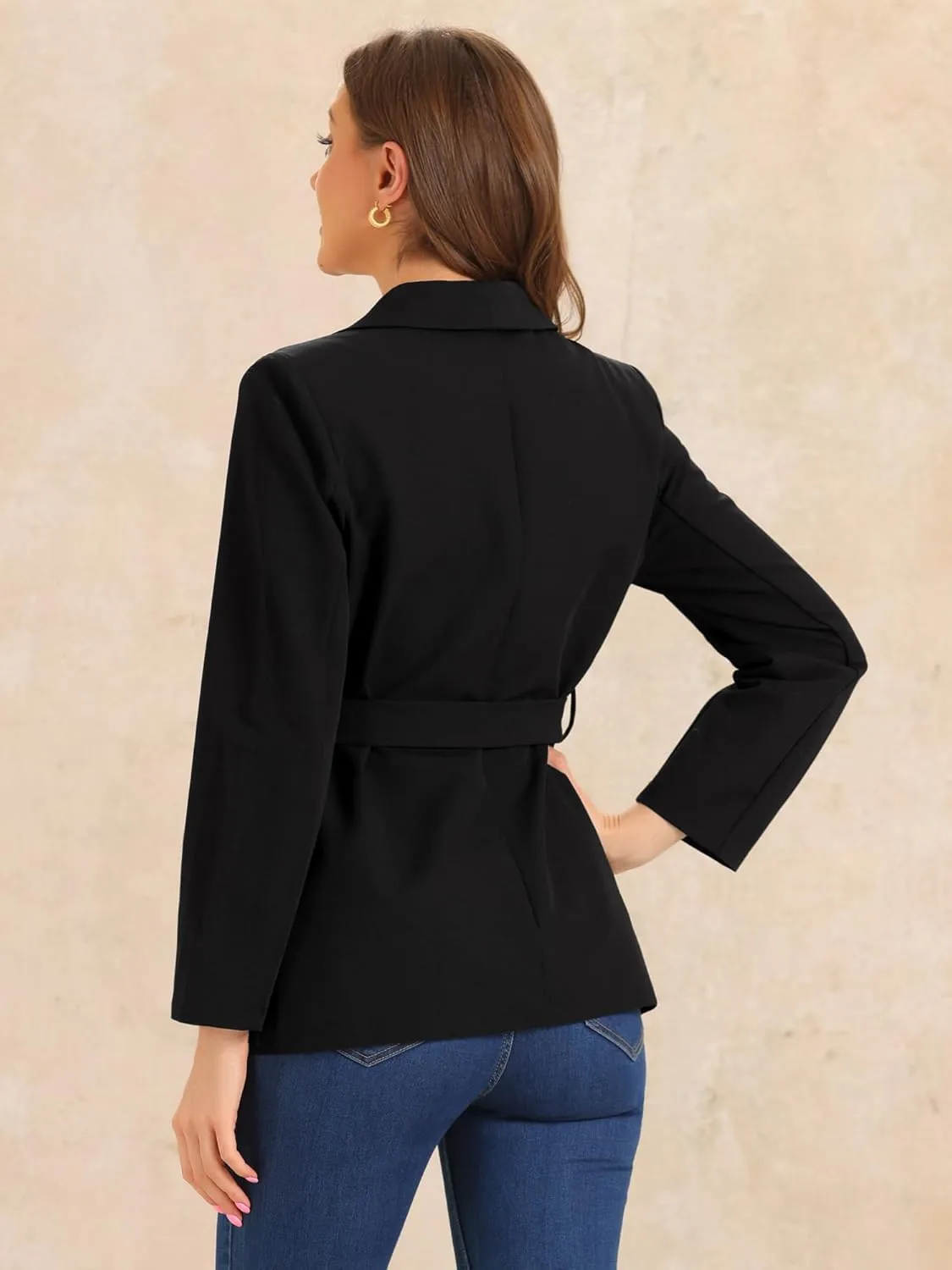 Allegra K Elegant Blazer for Women's Long Sleeve Shawl Collar Belted Button Work Suit Jackets