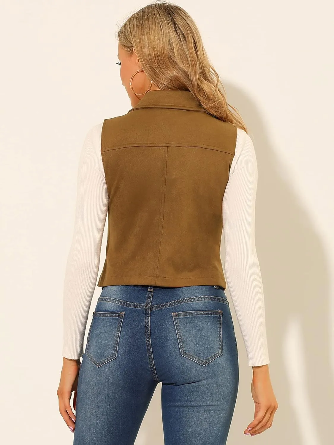 Allegra K Women's Faux Suede Vest Casual Sleeveless Biker Jacket