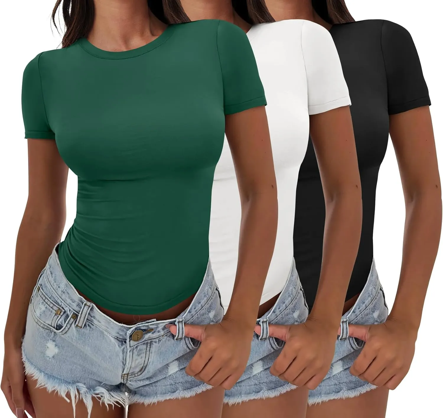 ANRABESS Womens 3 Pack Short Sleeve Shirts 2025 Crop Tops Tight Fitted Basic Tees Workout T Shirts Y2k Clothes Summer Outfit