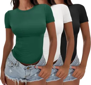 ANRABESS Womens 3 Pack Short Sleeve Shirts 2025 Crop Tops Tight Fitted Basic Tees Workout T Shirts Y2k Clothes Summer Outfit