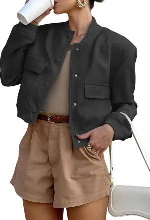ANRABESS Womens Bomber Jacket Button Cropped Casual Varsity Jackets Shackets Fall Trendy Fashion Travel Outfits with Pockets