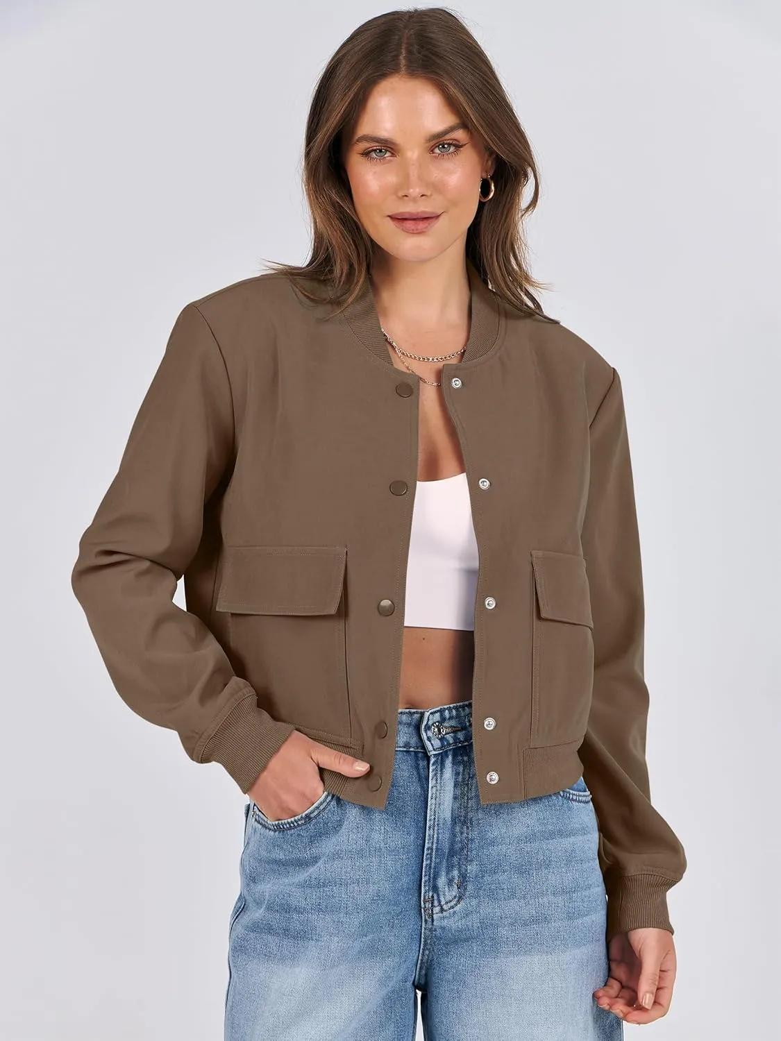 ANRABESS Womens Bomber Jacket Button Cropped Casual Varsity Jackets Shackets Fall Trendy Fashion Travel Outfits with Pockets
