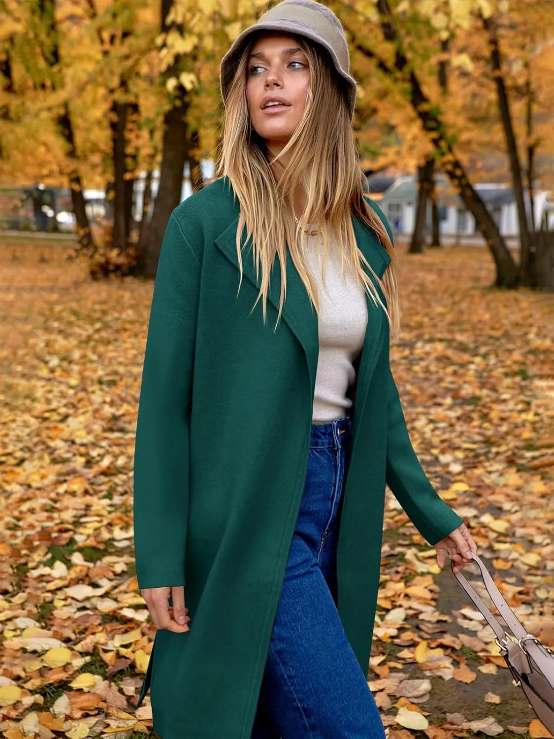 ANRABESS Women's Cardigans Sweater 2024 Casual Lapel Open Front Knit Warm Wool Coatigan Jacket Long Blazer Coat