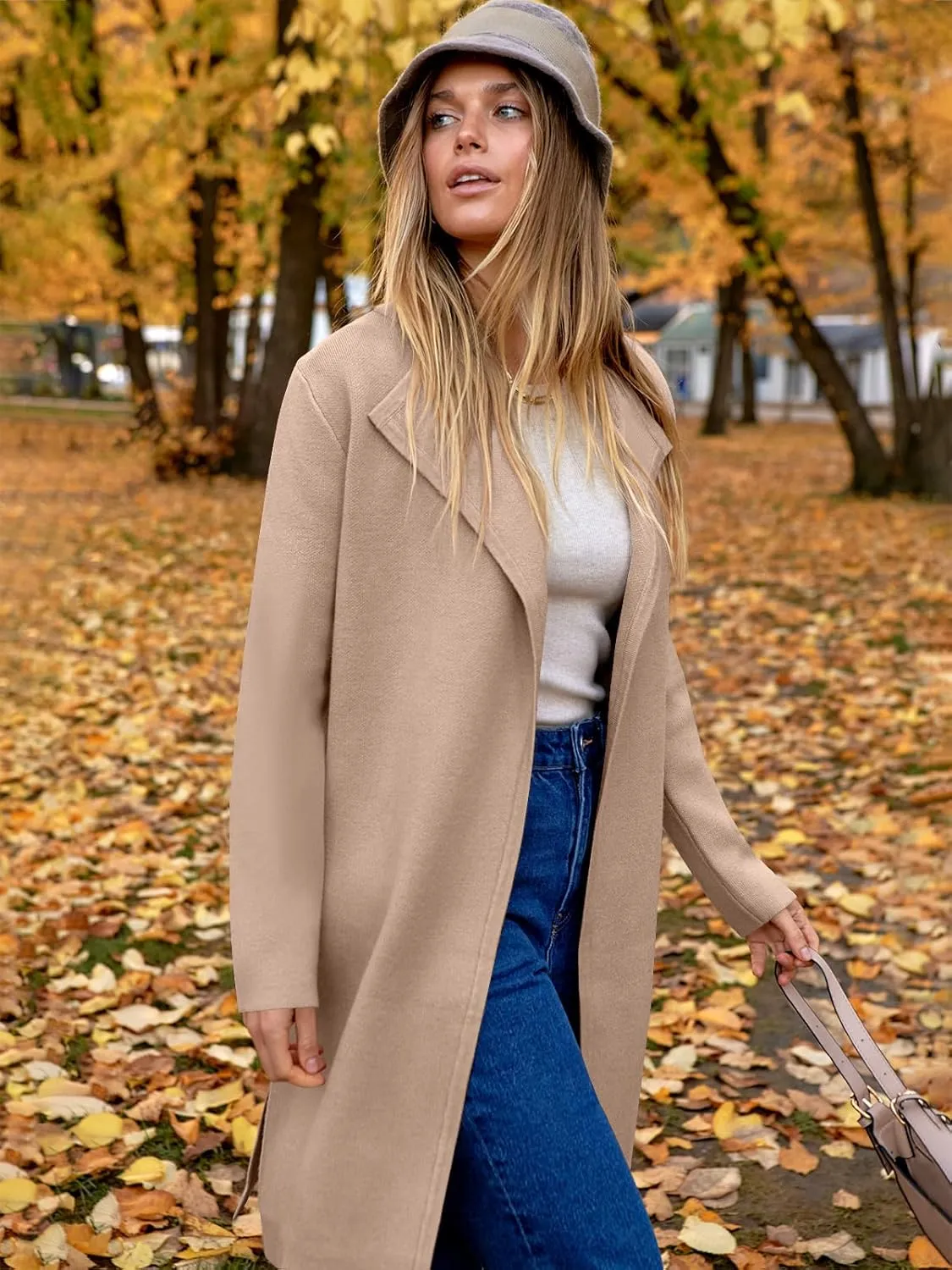ANRABESS Women's Cardigans Sweater 2024 Casual Lapel Open Front Knit Warm Wool Coatigan Jacket Long Blazer Coat