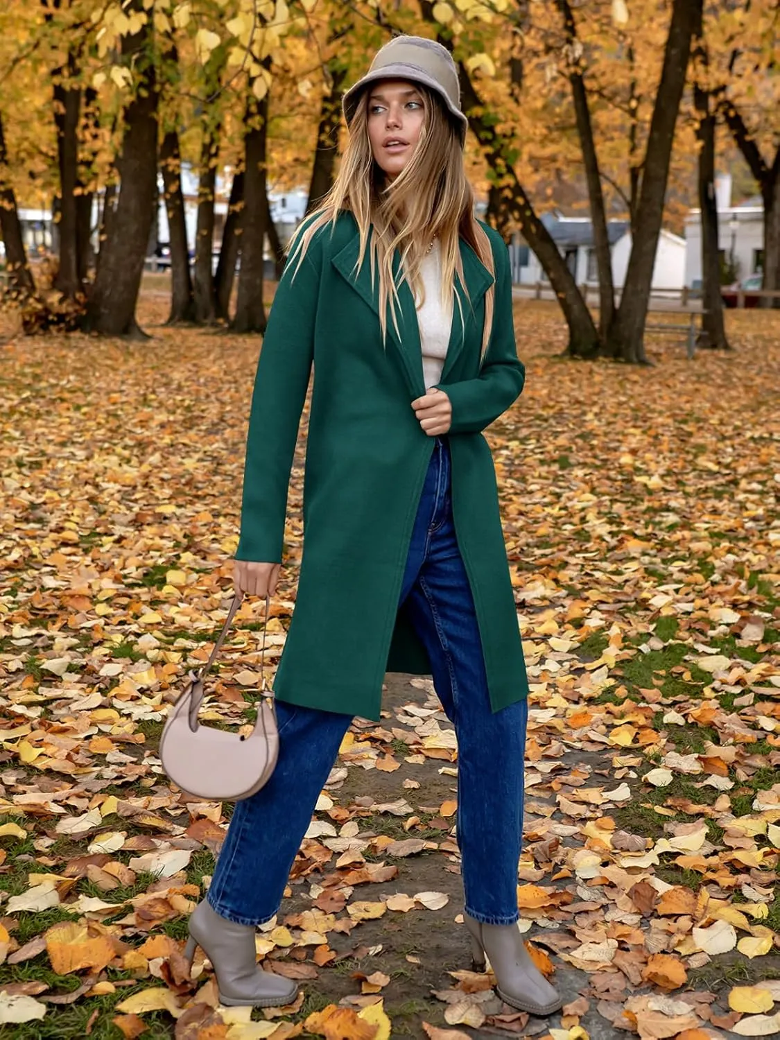 ANRABESS Women's Cardigans Sweater 2024 Casual Lapel Open Front Knit Warm Wool Coatigan Jacket Long Blazer Coat