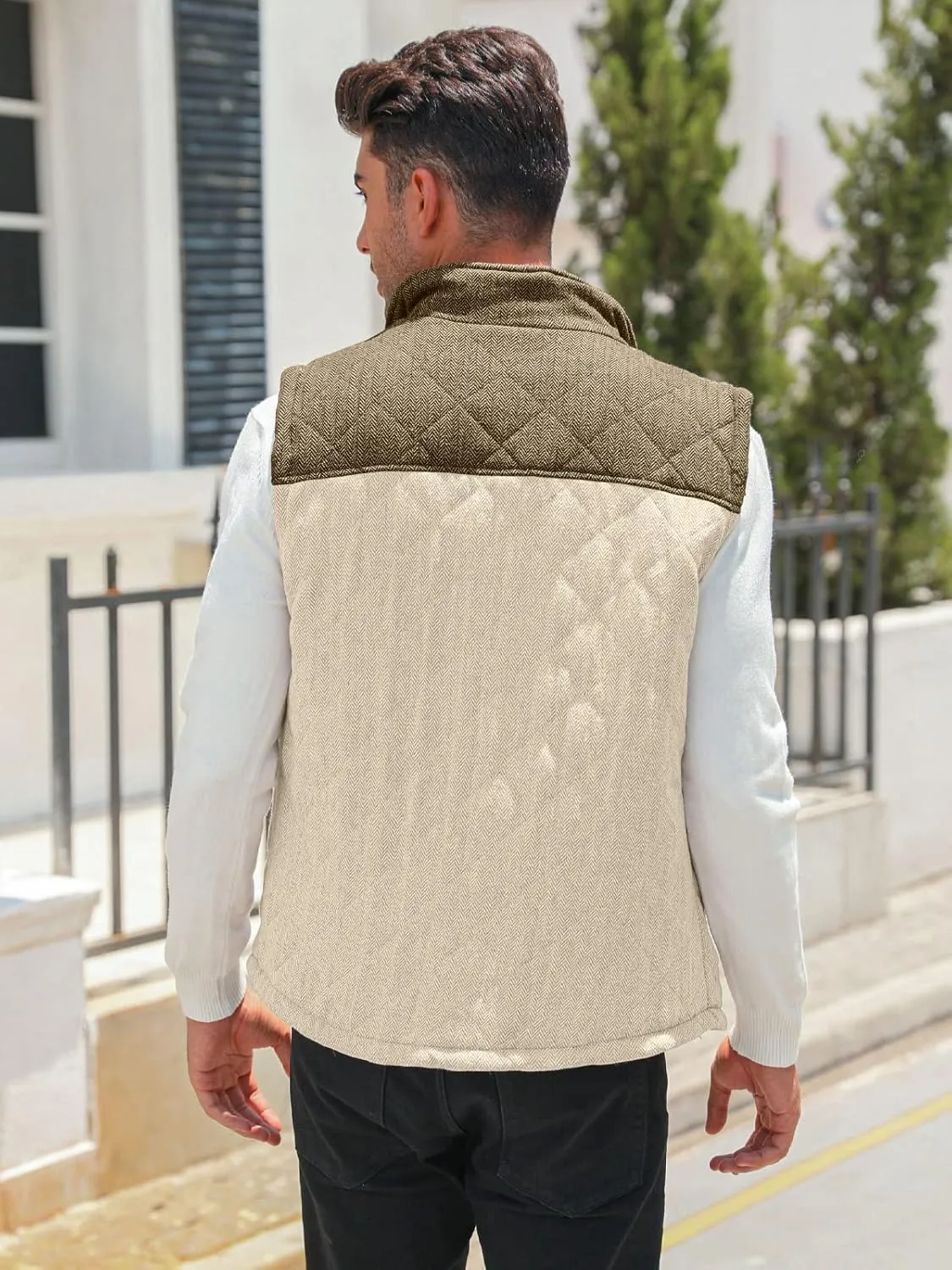 Aoysky Men's Quilted Fleece Vest Stand Collar Full Zip Outdoor Warm Waistcoat Sleeveless Casual Outwear Vest Jacket