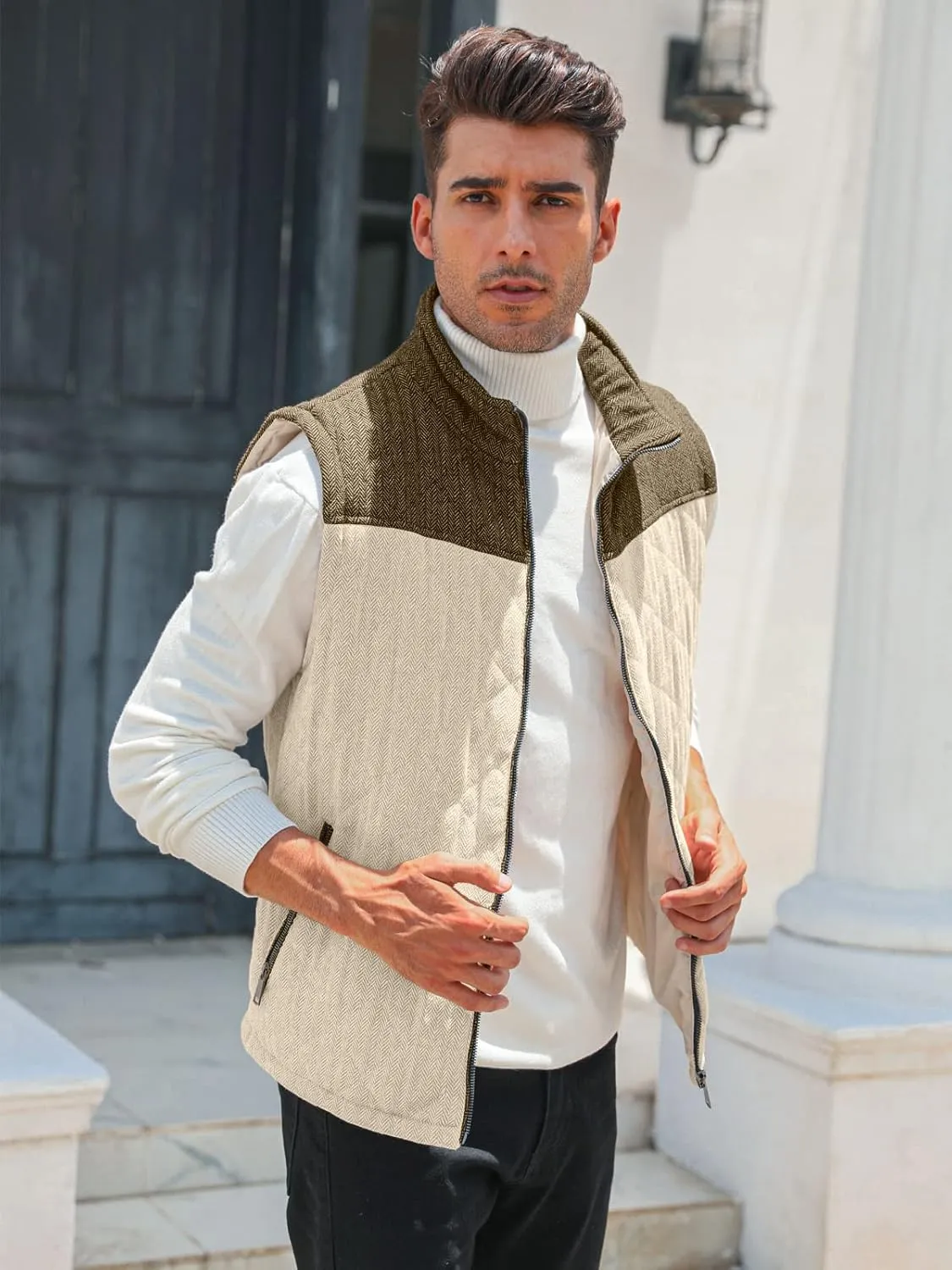 Aoysky Men's Quilted Fleece Vest Stand Collar Full Zip Outdoor Warm Waistcoat Sleeveless Casual Outwear Vest Jacket
