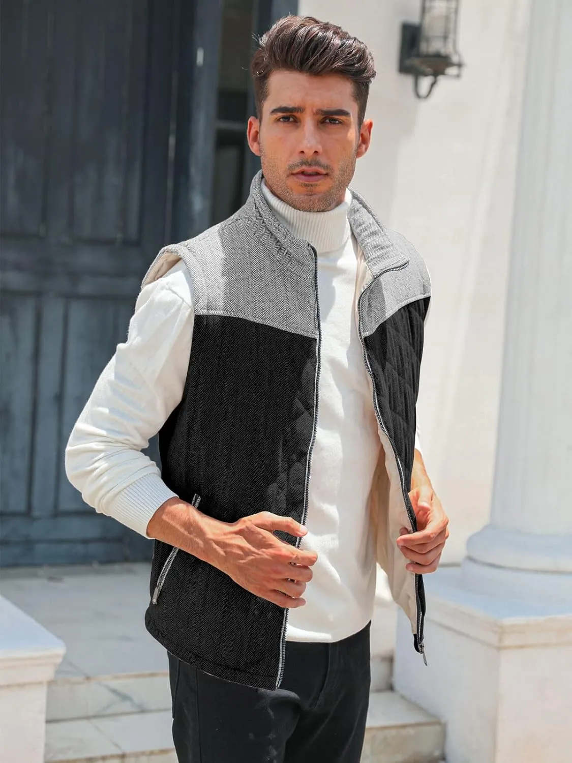 Aoysky Men's Quilted Fleece Vest Stand Collar Full Zip Outdoor Warm Waistcoat Sleeveless Casual Outwear Vest Jacket
