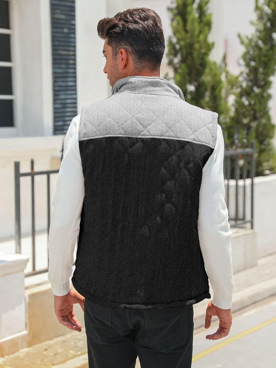 Aoysky Men's Quilted Fleece Vest Stand Collar Full Zip Outdoor Warm Waistcoat Sleeveless Casual Outwear Vest Jacket