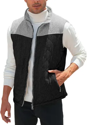 Aoysky Men's Quilted Fleece Vest Stand Collar Full Zip Outdoor Warm Waistcoat Sleeveless Casual Outwear Vest Jacket