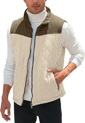Aoysky Men's Quilted Fleece Vest Stand Collar Full Zip Outdoor Warm Waistcoat Sleeveless Casual Outwear Vest Jacket