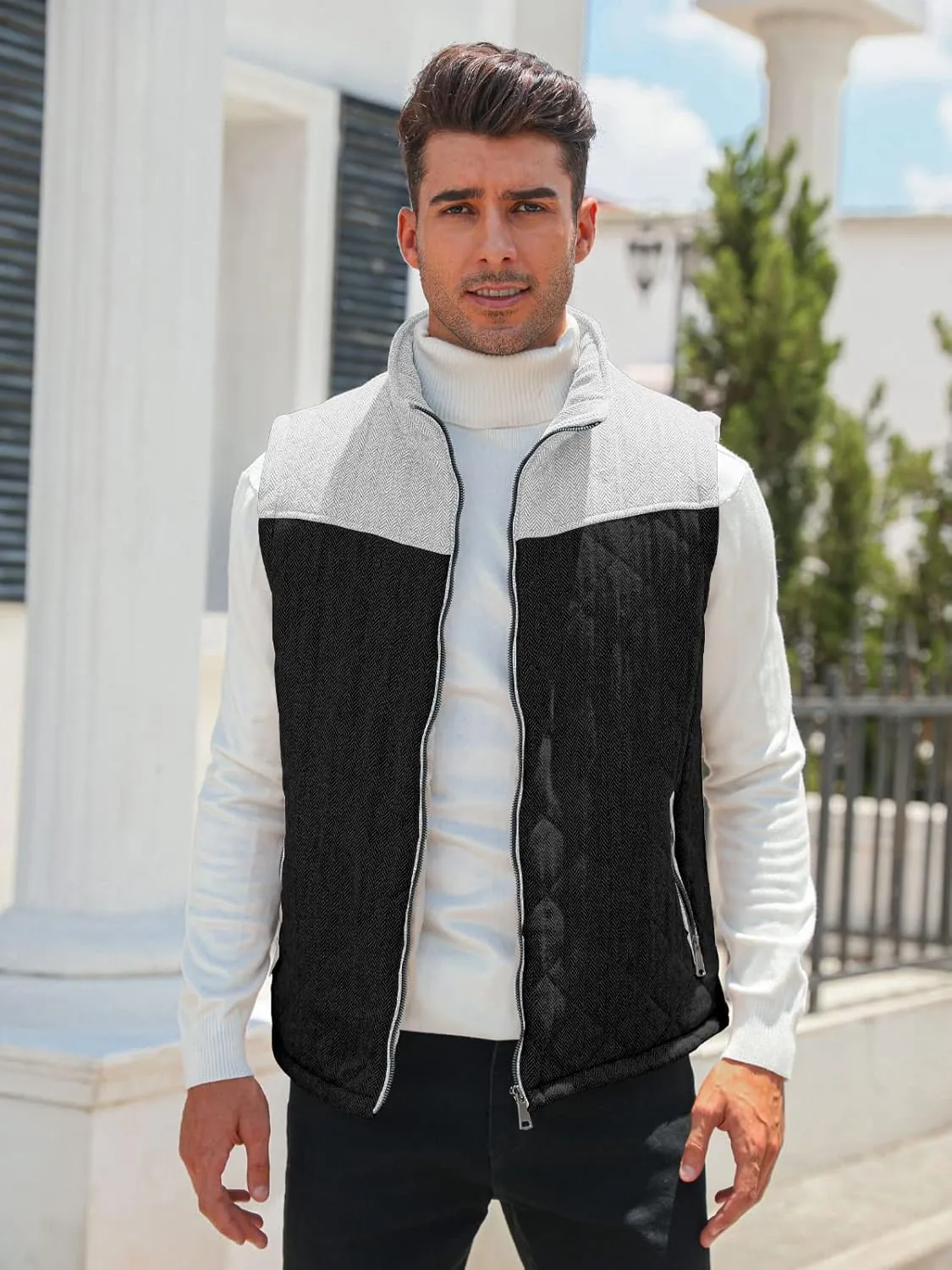 Aoysky Men's Quilted Fleece Vest Stand Collar Full Zip Outdoor Warm Waistcoat Sleeveless Casual Outwear Vest Jacket
