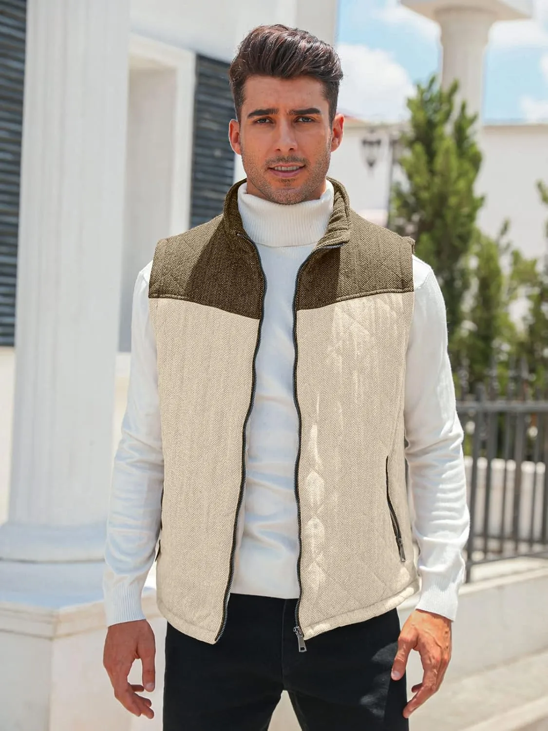 Aoysky Men's Quilted Fleece Vest Stand Collar Full Zip Outdoor Warm Waistcoat Sleeveless Casual Outwear Vest Jacket