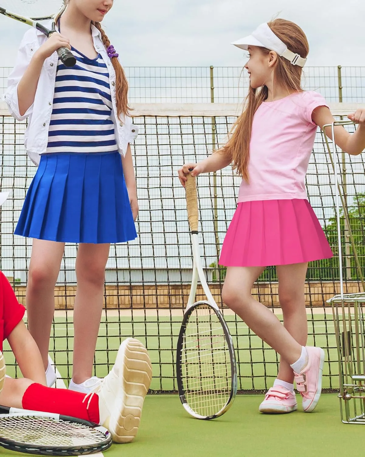 Auranso Girls Pleated Skirt Kids Tennis Elastic Waist Uniform Plaid Skirt 4-14 Y