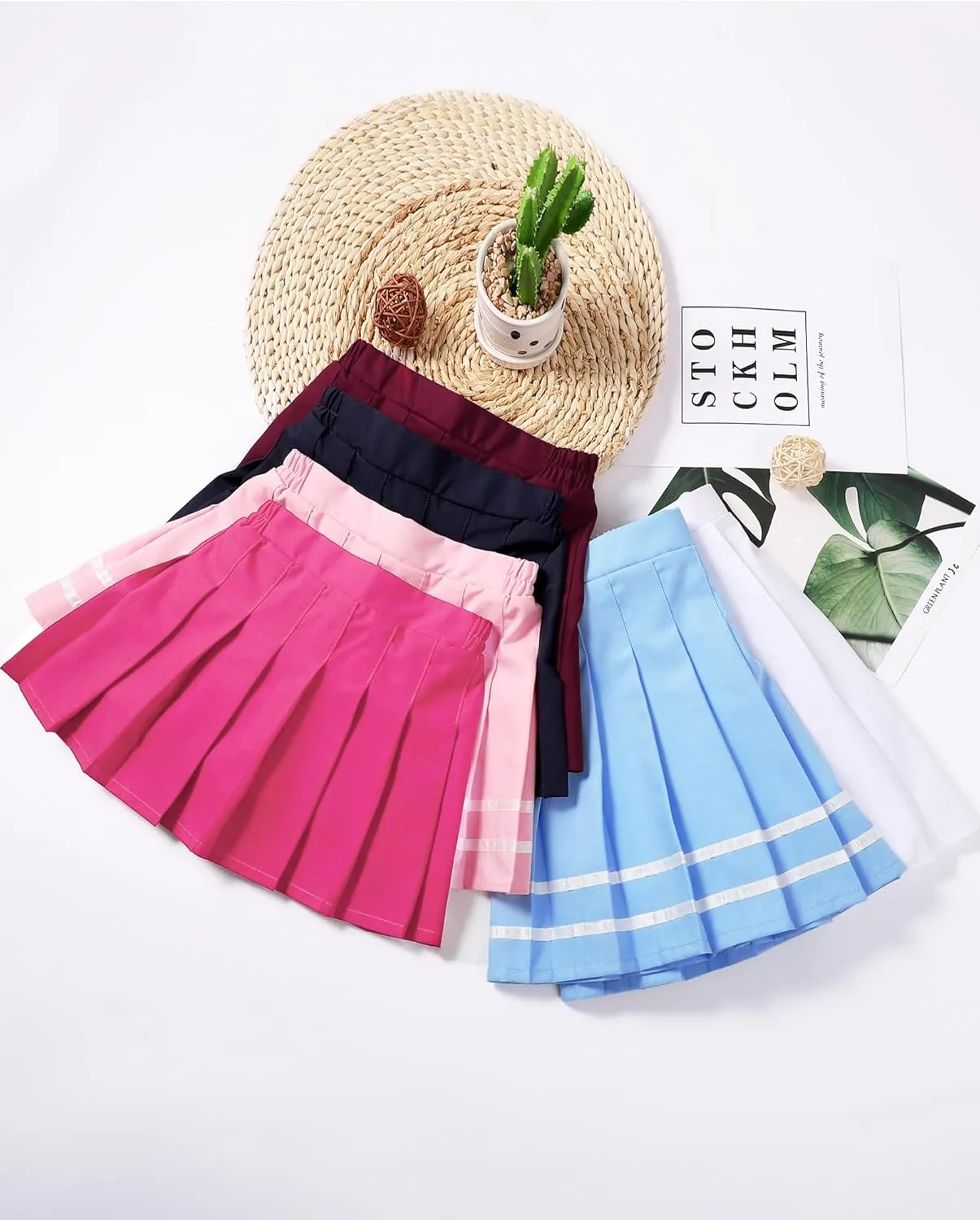 Auranso Girls Pleated Skirt Kids Tennis Elastic Waist Uniform Plaid Skirt 4-14 Y
