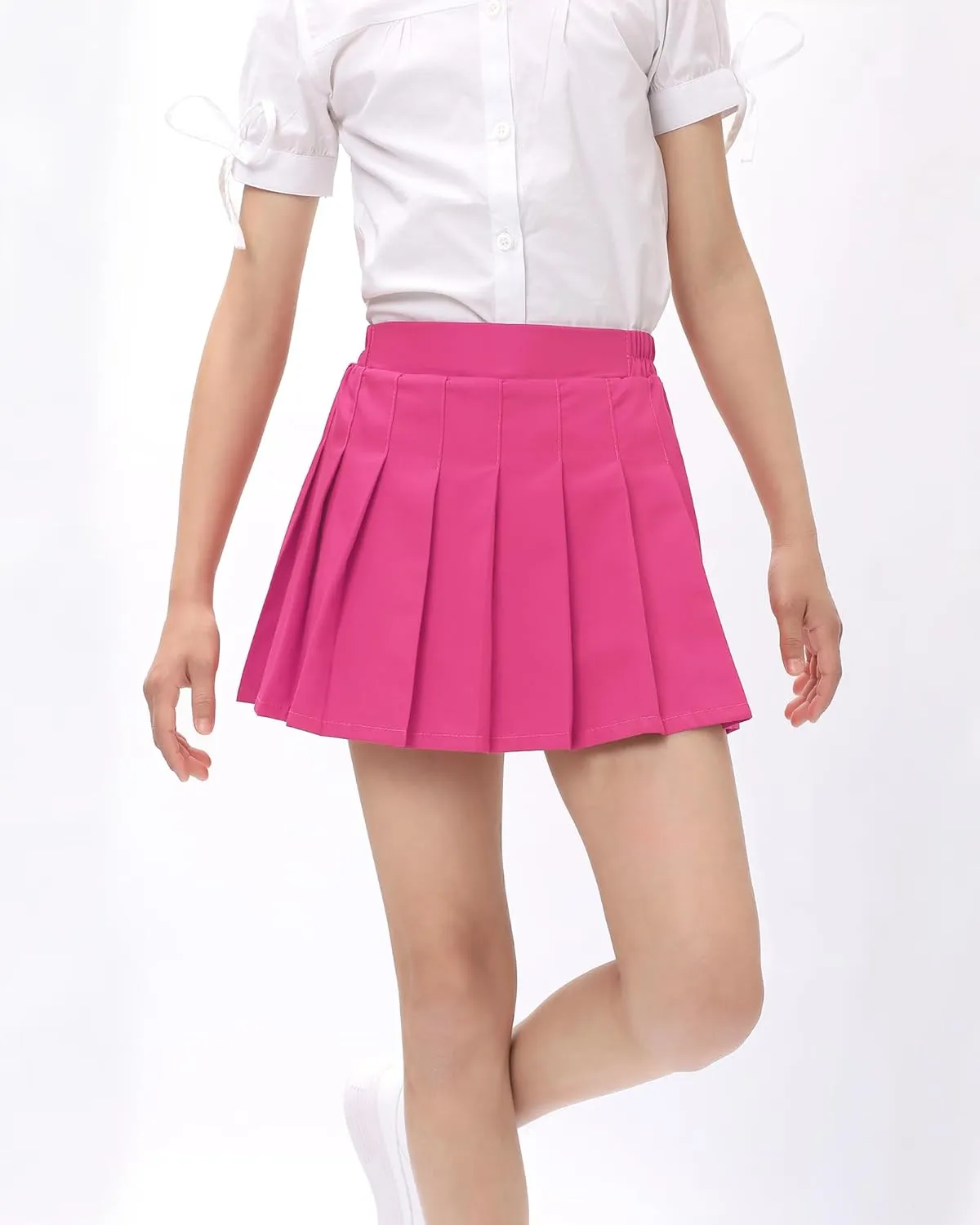 Auranso Girls Pleated Skirt Kids Tennis Elastic Waist Uniform Plaid Skirt 4-14 Y