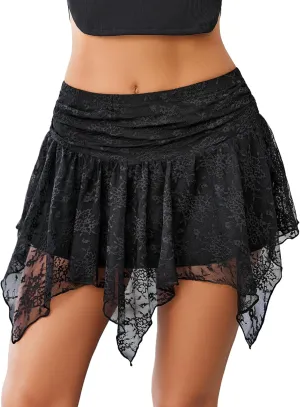 Avidlove Lace Mini Skirts for Women Flowy Skirt Y2k Layered Asymmetrical Short Skirt