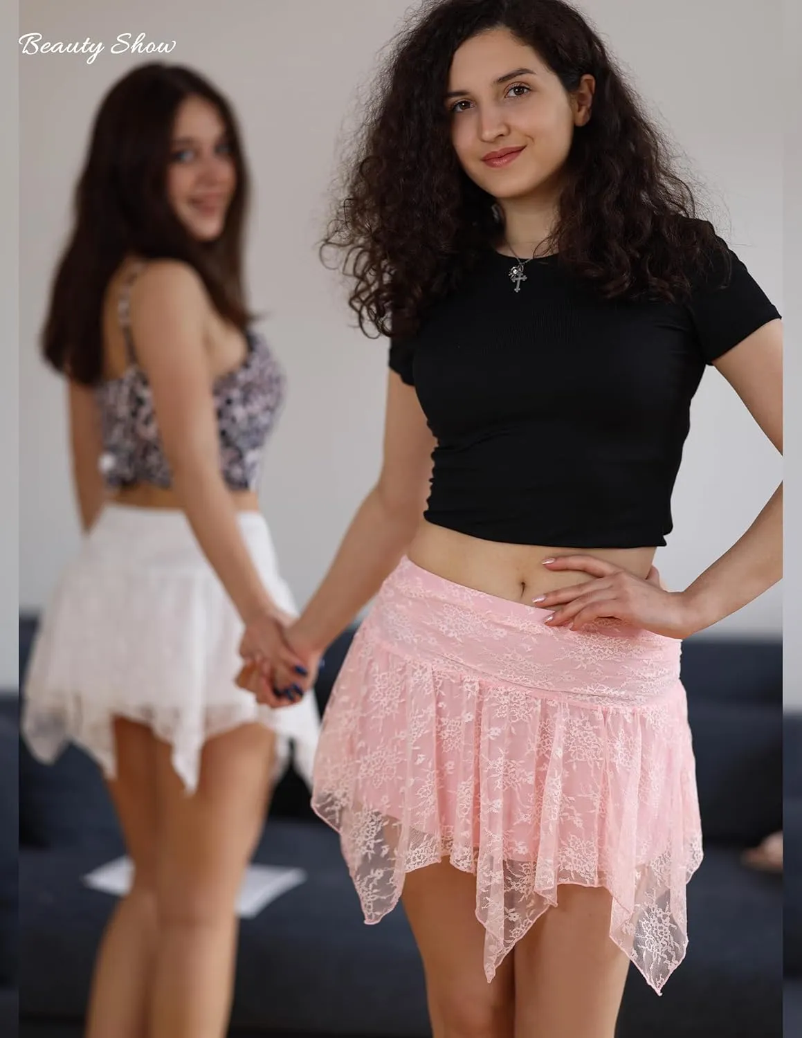 Avidlove Lace Mini Skirts for Women Flowy Skirt Y2k Layered Asymmetrical Short Skirt