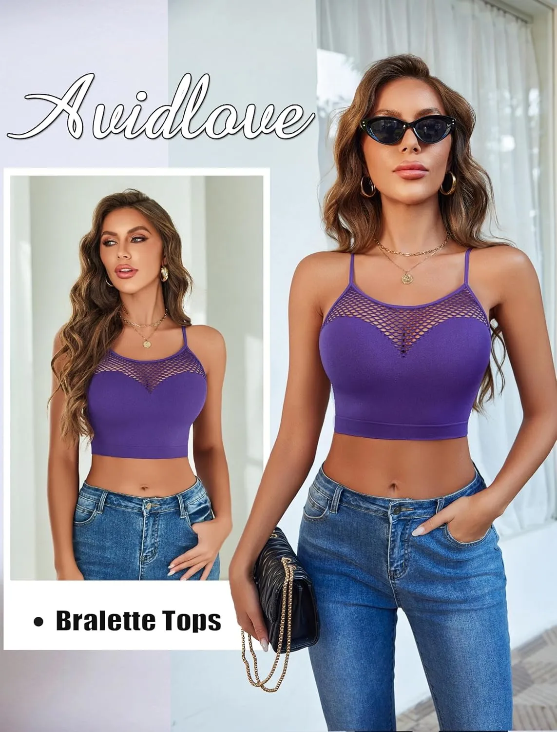 Avidlove Sexy Tops for Women Fishnet Crop Tops Y2k Bralette Hollow Out Camisole Going Out Lingeries Top