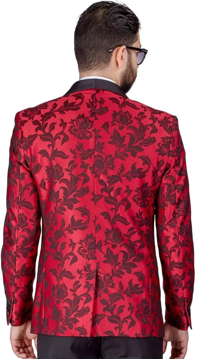 AZAR MAN Slim Fit 1 Button Shawl Lapel Black Satin Collar Floral Tuxedo Dinner Jacket Blazer