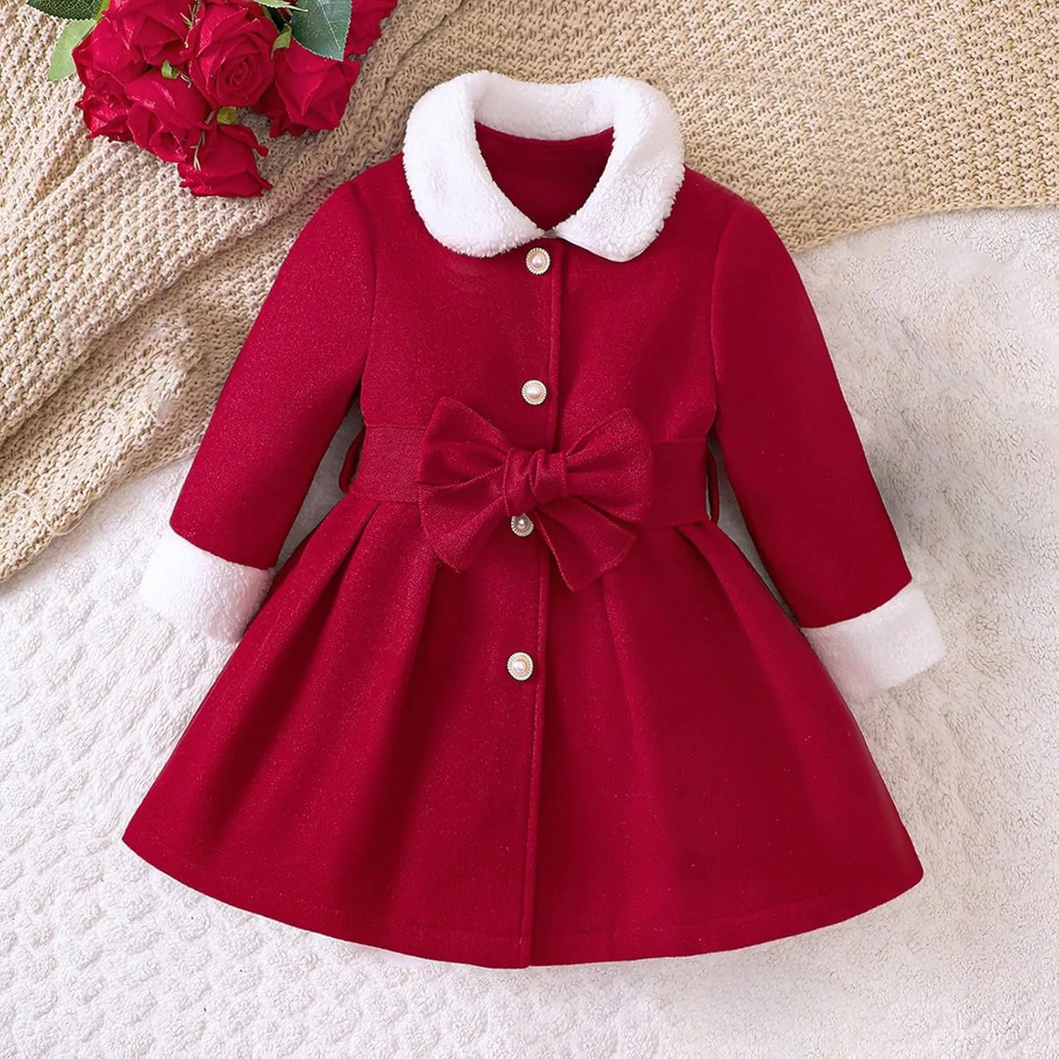 Baby Girls' and Toddler Dress Coat Kids Winter Warm Fleece Jackets Sweatshirt Trench Coat with Belt Children's