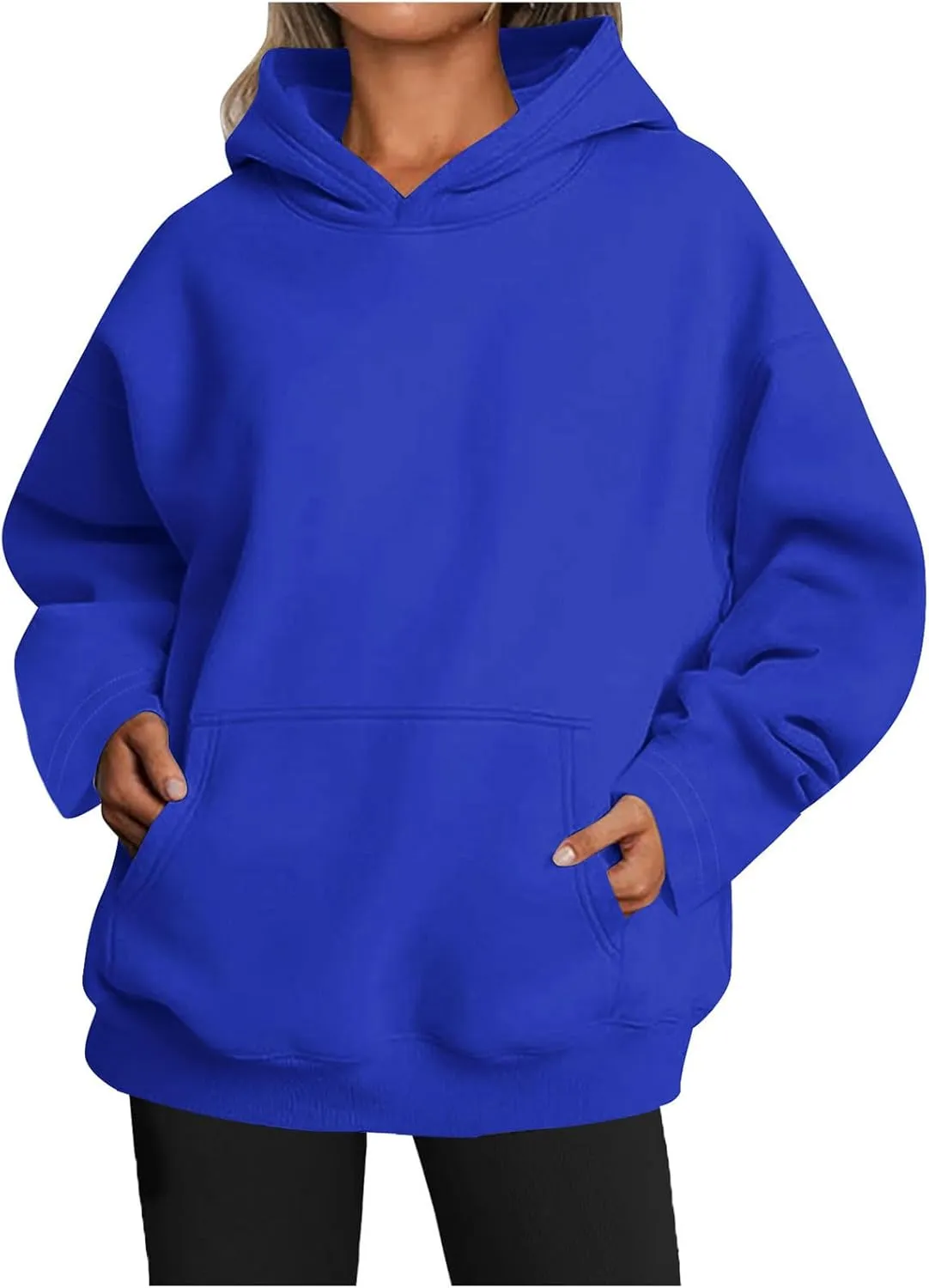 Basic Hoodies For Women Dressy Casual Loose Solid Hooded Sweatshirt With Pockets Fall Fashion Pullover Tops 2024