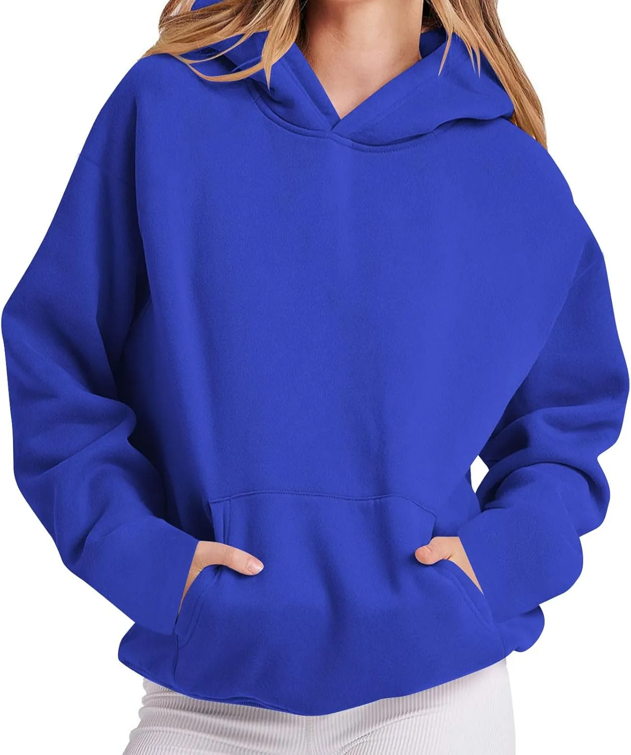 Basic Hoodies For Women Dressy Casual Loose Solid Hooded Sweatshirt With Pockets Fall Fashion Pullover Tops 2024