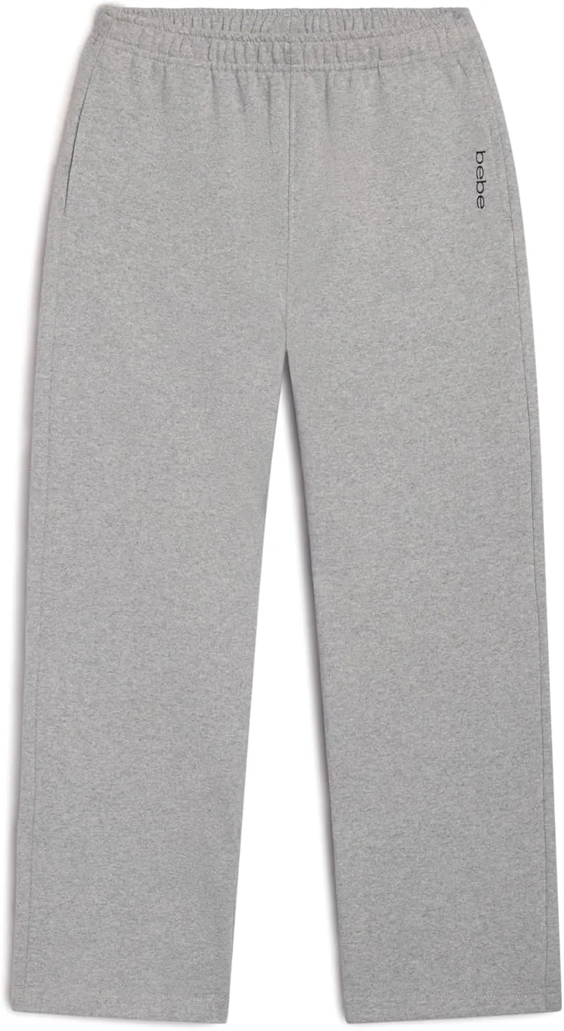 bebe Girls Wide Leg Sweatpants, French Terry Sweatpants with Pockets, Baggy Pants for Girls