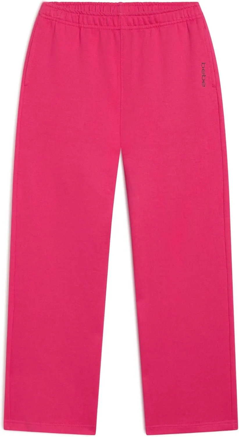 bebe Girls Wide Leg Sweatpants, French Terry Sweatpants with Pockets, Baggy Pants for Girls