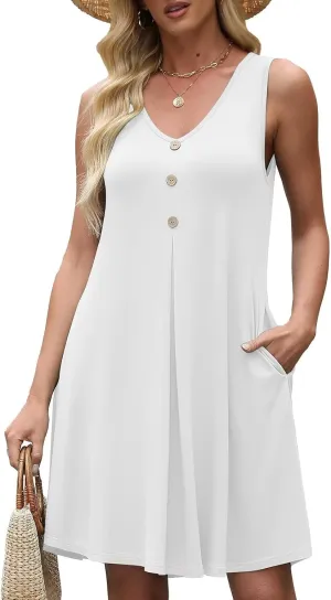BELAROI Plus Size Sundress for Curvy Women Summer Casual Pockets V Neck Sleeveless Beach Vacation Outfits Coverups Loose Fit