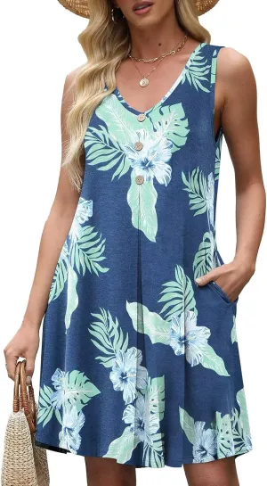 BELAROI Plus Size Sundress for Curvy Women Summer Casual Pockets V Neck Sleeveless Beach Vacation Outfits Coverups Loose Fit