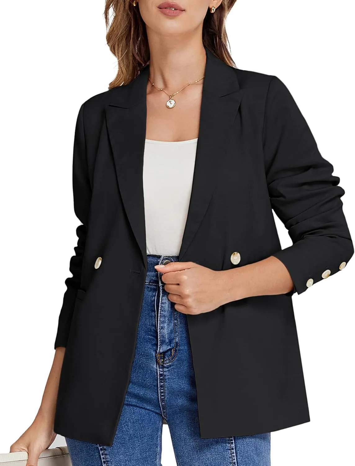 Belle Poque Women Business Casual Blazer Long Sleeve Lapel Button Work Blazer with Pockets