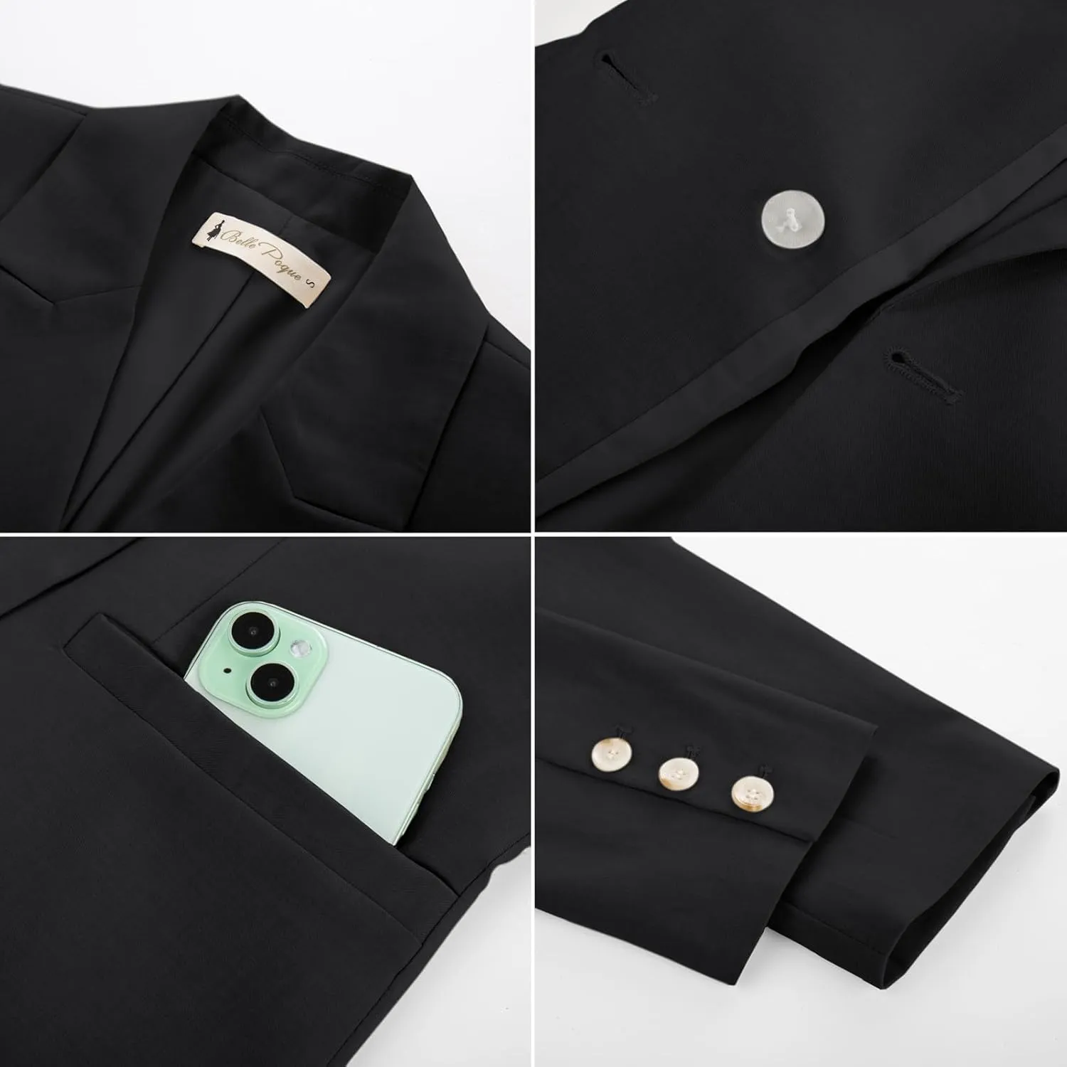 Belle Poque Women Business Casual Blazer Long Sleeve Lapel Button Work Blazer with Pockets