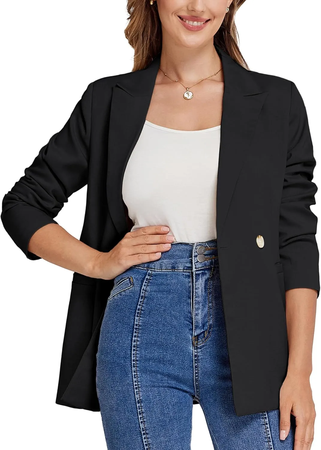 Belle Poque Women Business Casual Blazer Long Sleeve Lapel Button Work Blazer with Pockets
