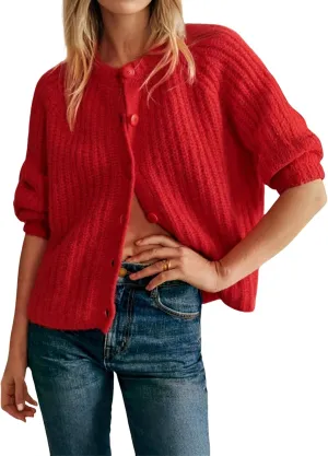 Bianstore Women's Casual Long Sleeve Crewneck Button Down Cardigan Sweater Knit Outwear