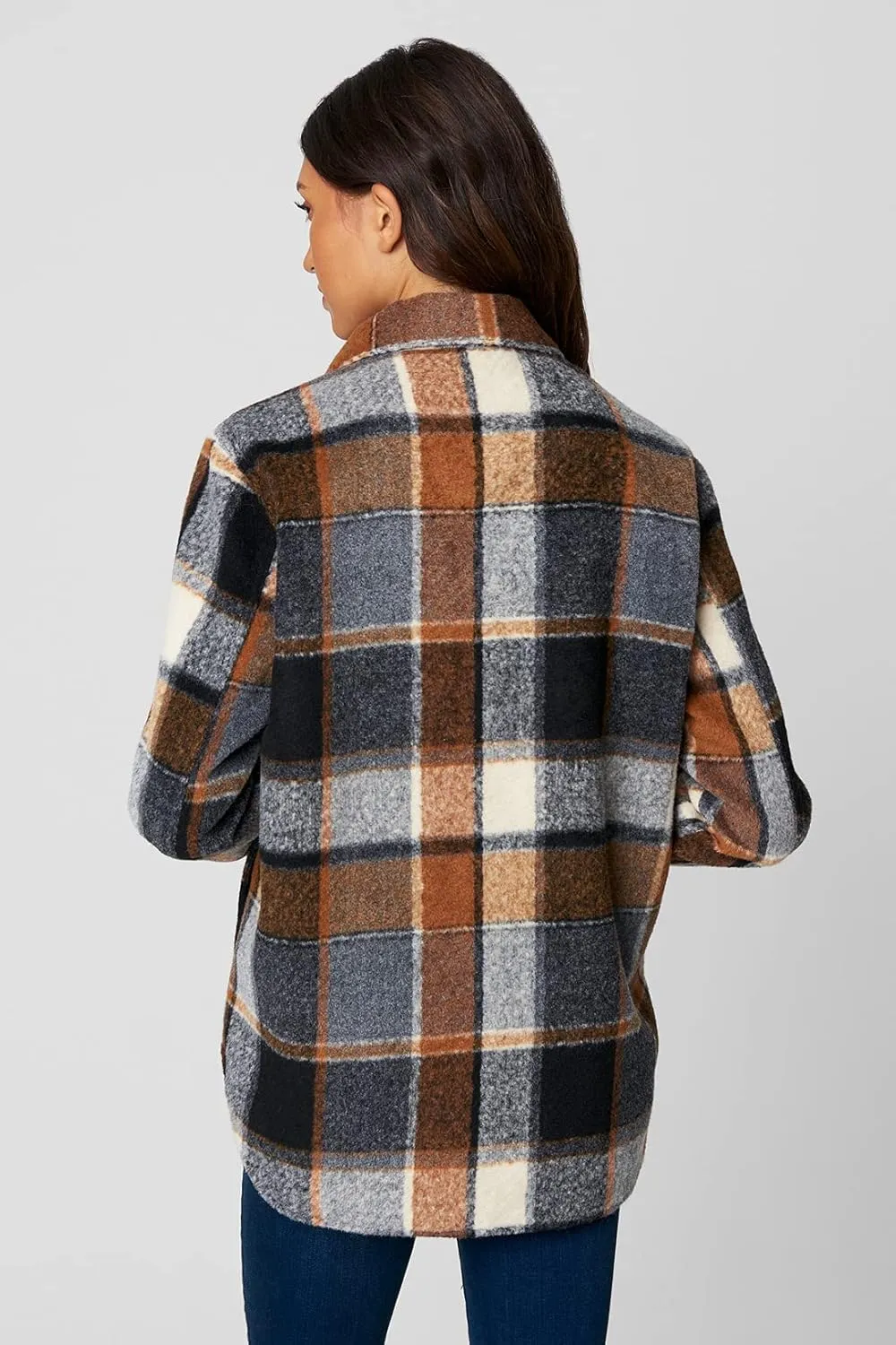 [BLANKNYC] Womens Luxury Clothing Plaid Shirt Jacket, Stylish Shacket & Trendy Coat, Hit The Trail, X-Small