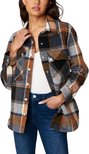 [BLANKNYC] Womens Luxury Clothing Plaid Shirt Jacket, Stylish Shacket & Trendy Coat, Hit The Trail, X-Small