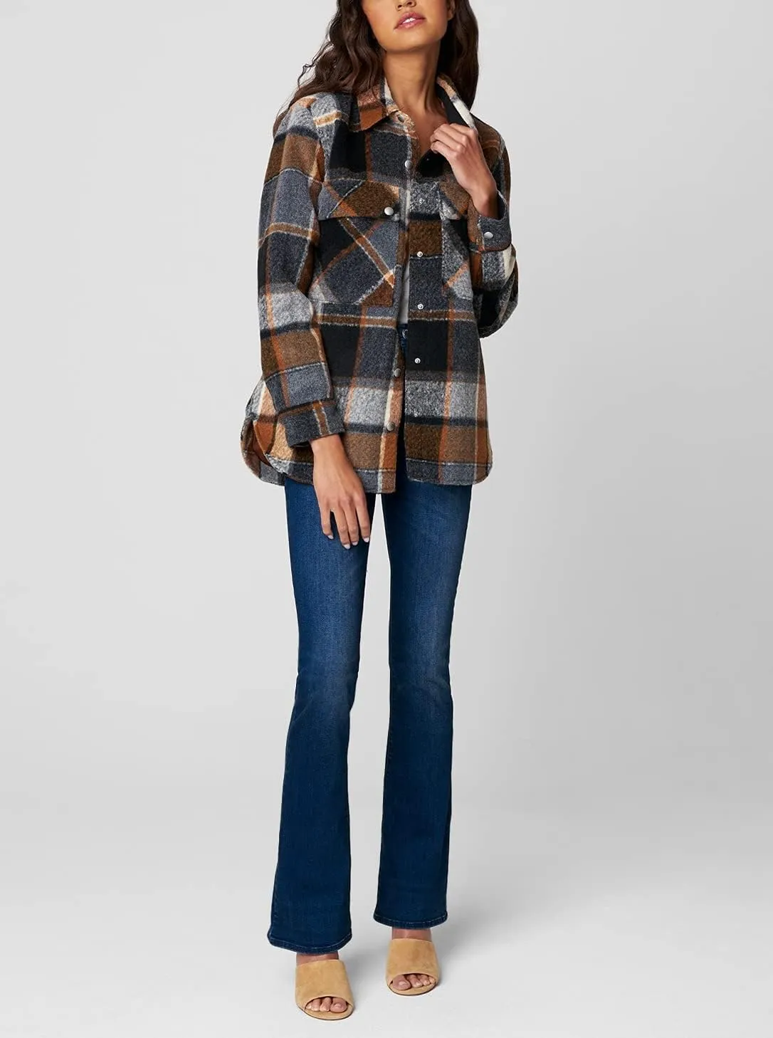[BLANKNYC] Womens Luxury Clothing Plaid Shirt Jacket, Stylish Shacket & Trendy Coat, Hit The Trail, X-Small