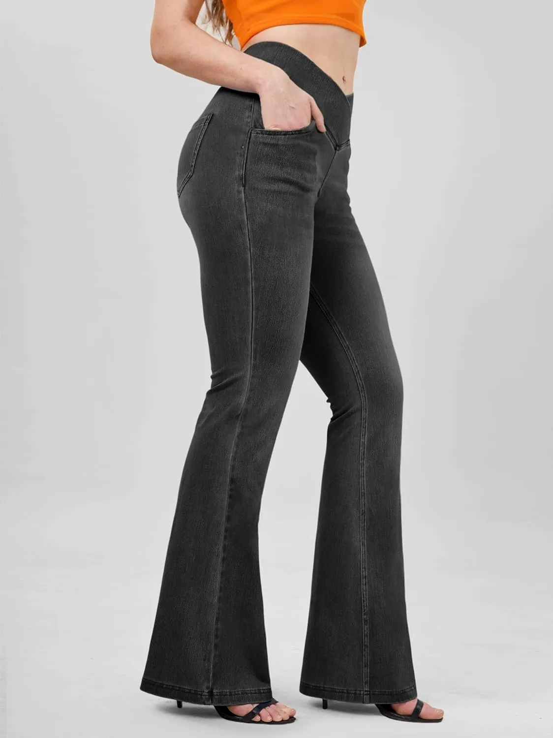 BlueRose Flare Jean Leggings for Women,Bell Bottom Jeans for Women Knit Crossover High Waisted Bootcut Jean