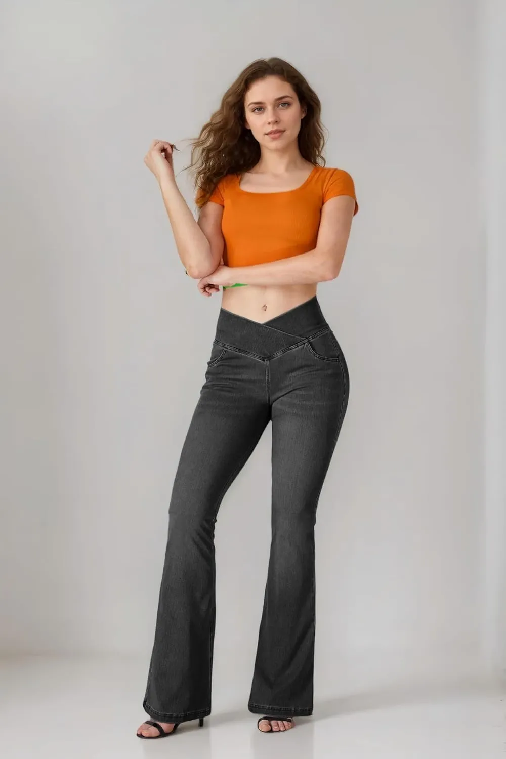 BlueRose Flare Jean Leggings for Women,Bell Bottom Jeans for Women Knit Crossover High Waisted Bootcut Jean